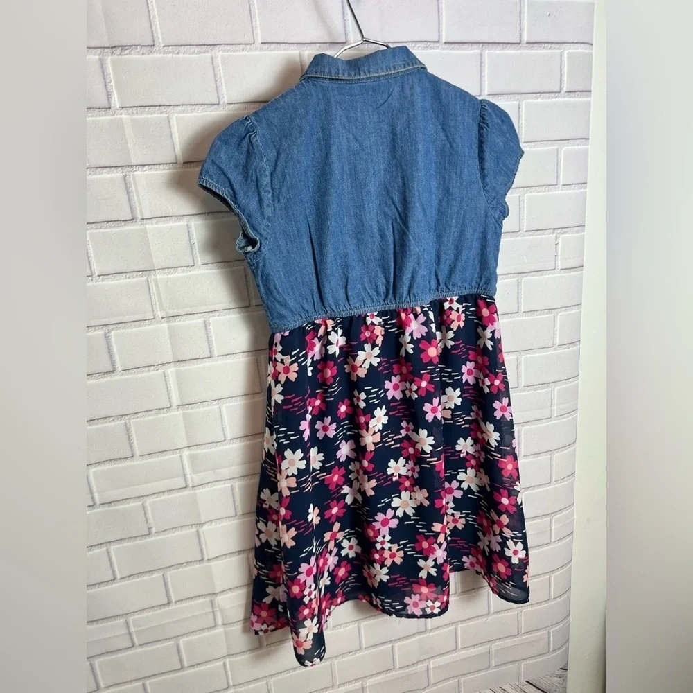 WONDER NATION girls Floral Denim Dress/size L(10-12)